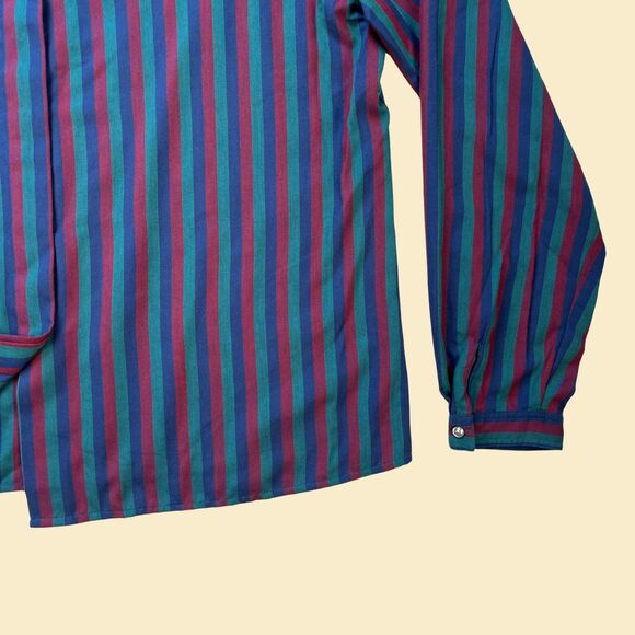 Vintage 70s/80s blouse by Bon Jour, long sleeve 1970s size 38 purple/teal shirt - Picture 7 of 9